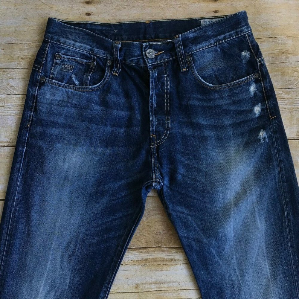 G-Star Raw 3301 Jeans 31 x 29 Dark Wash Distressed